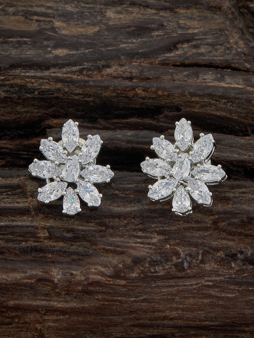 

Kushal's Fashion Jewellery Rhodium-Plated Floral Studs Earrings, Silver