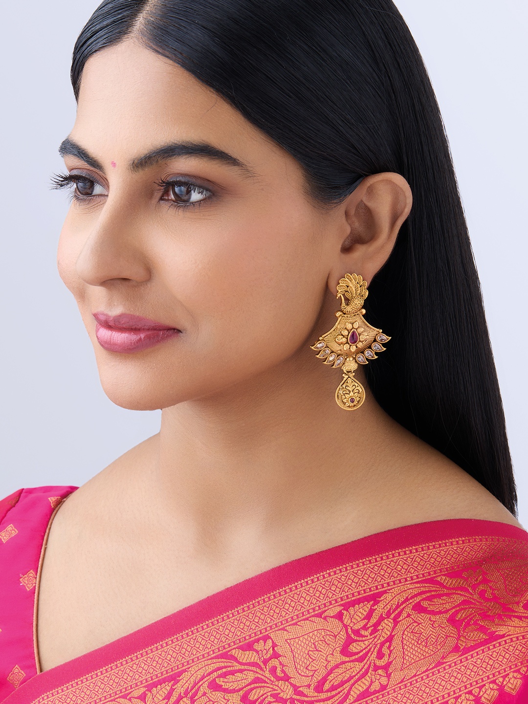 

Kushal's Fashion Jewellery Gold Plated Temple Drop Earring