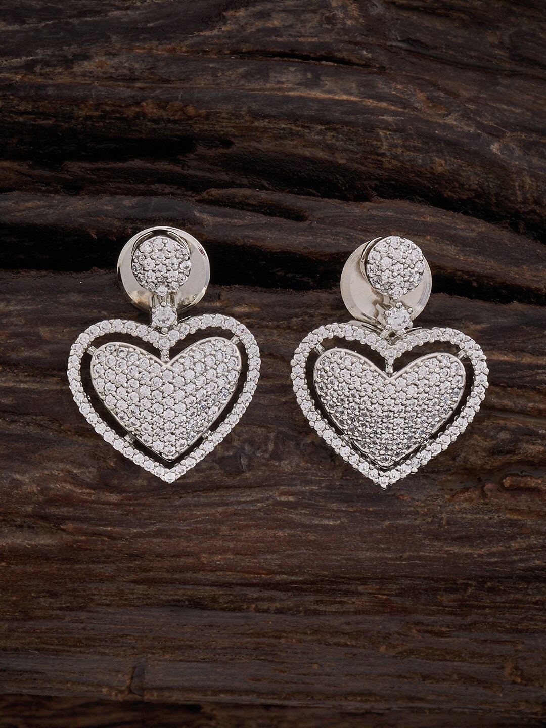 

Kushal's Fashion Jewellery Rhodium-Plated Cubic Zirconia Heart Shaped Studs, White