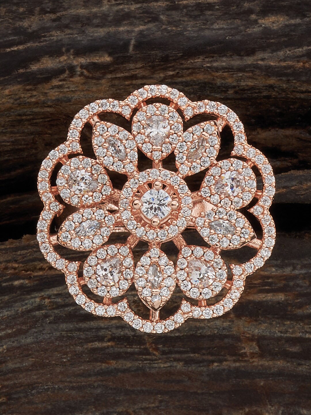 

Kushal's Fashion Jewellery Rose Gold Plated Cubic Zirconia Studded Finger Ring