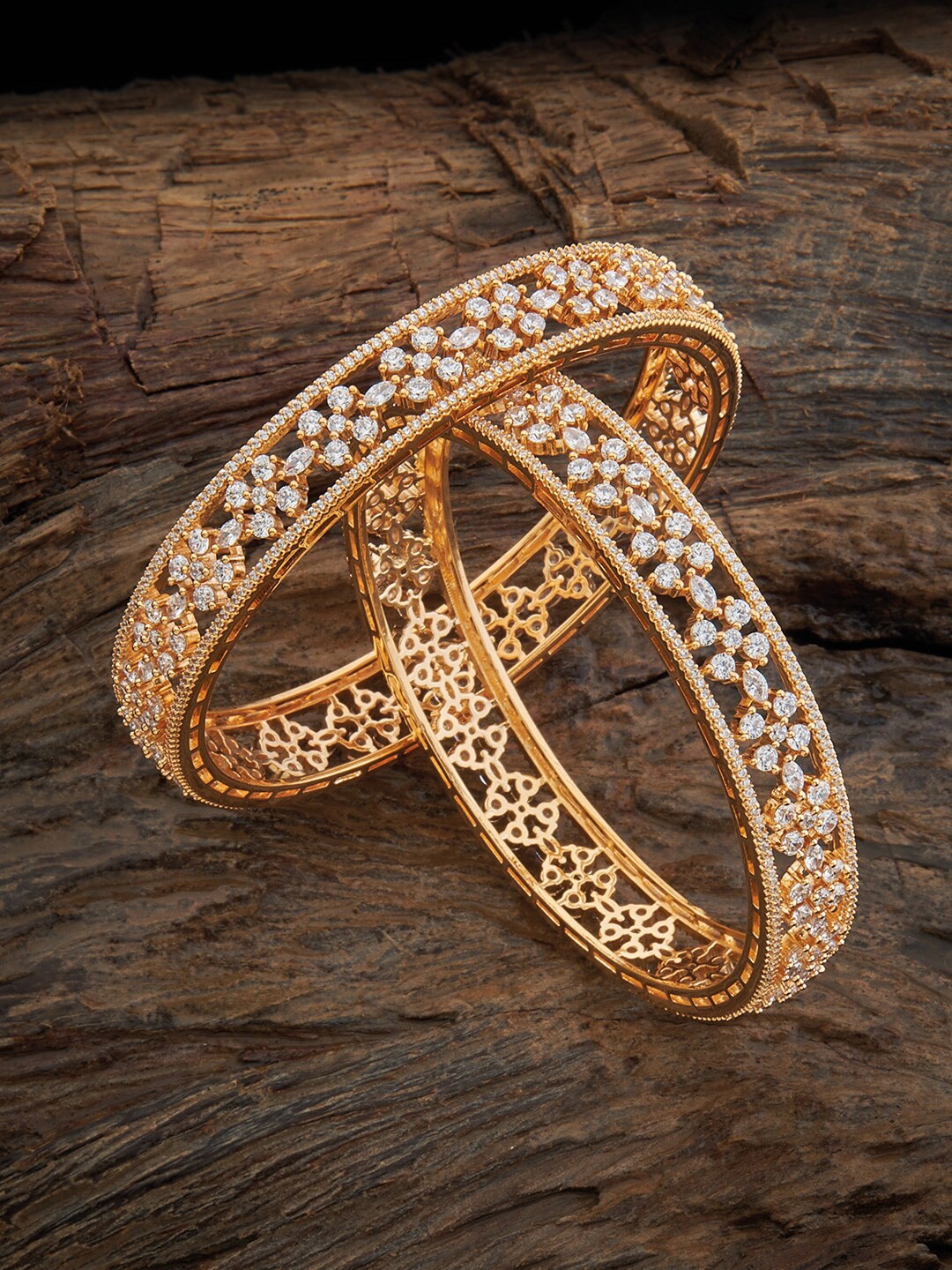 

Kushal's Fashion Jewellery Set Of 2 Gold-Plated CZ Bangle