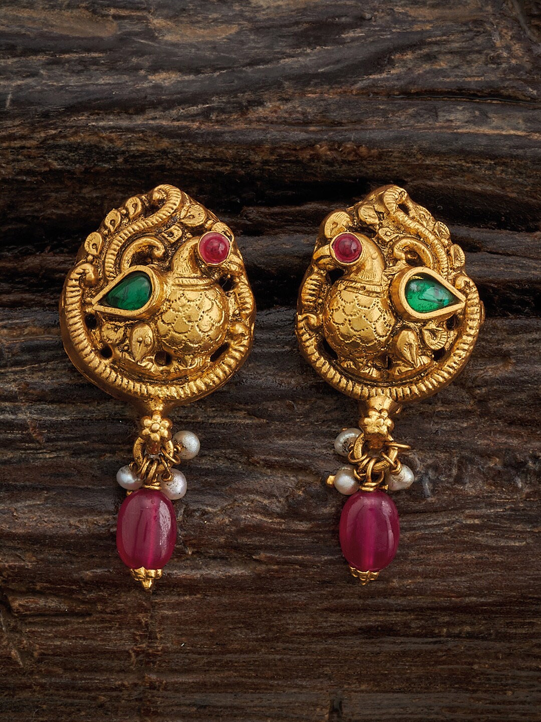 

Kushal's Fashion Jewellery Gold Plated 92.5 Pure Silver Dome Shaped Drop Earrings