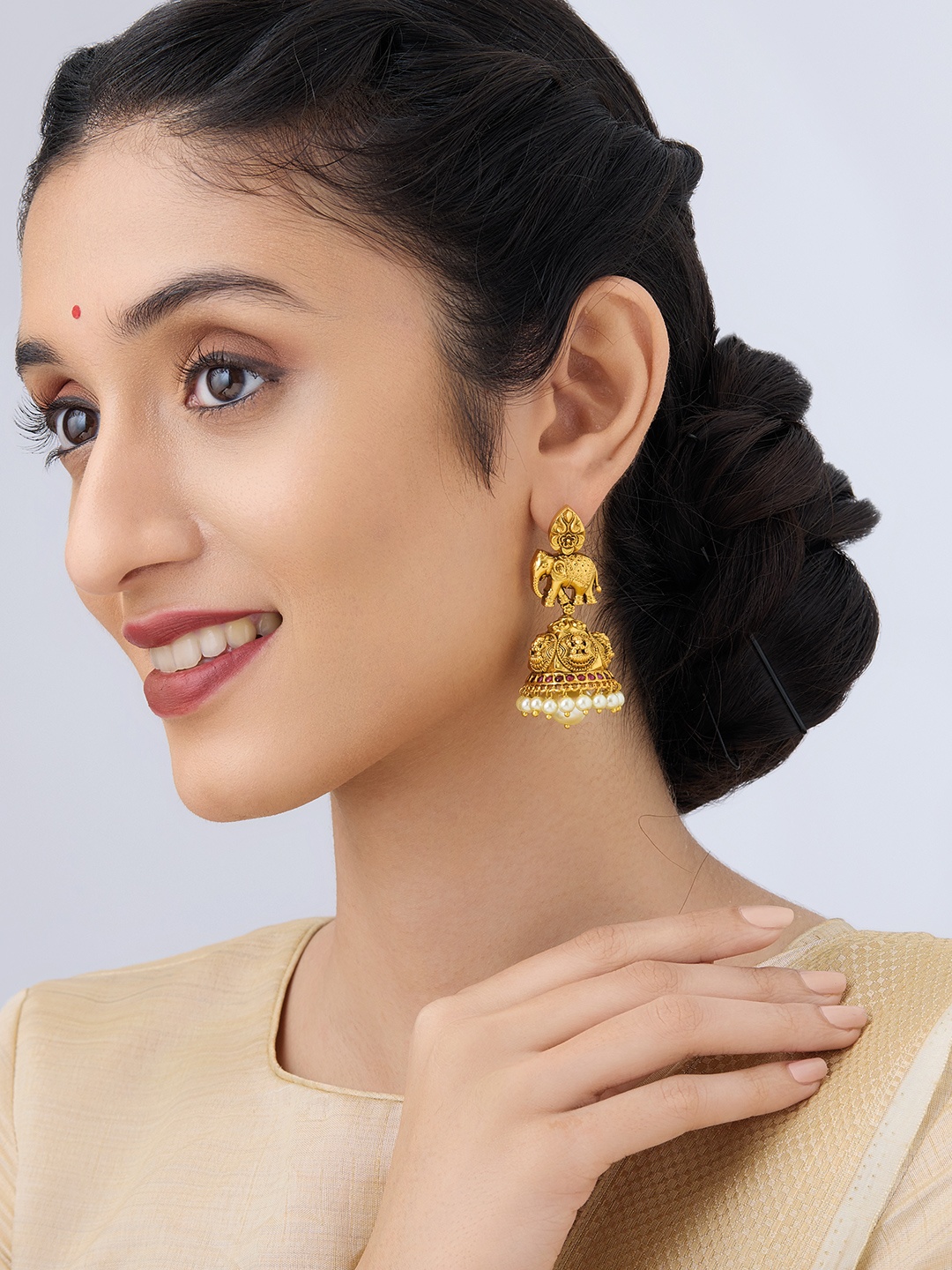

Kushal's Fashion Jewellery Gold-Plated Dome Shaped Jhumkas