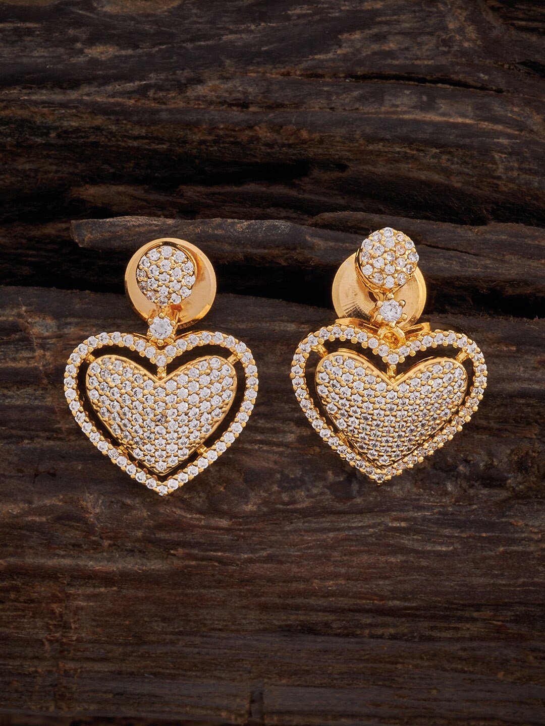 

Kushal's Fashion Jewellery Gold-Plated Cubic Zirconia Heart Shaped Drop Earrings