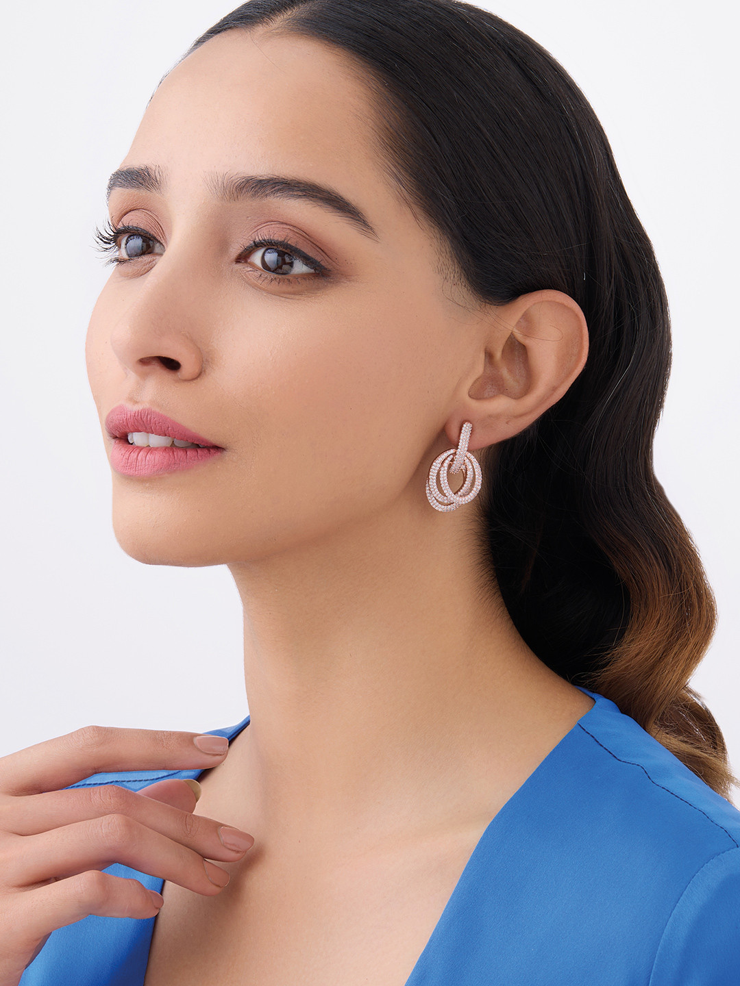 

Kushal's Fashion Jewellery Rose Gold Plated Cubic Zirconia Stone Studded Drop Earrings