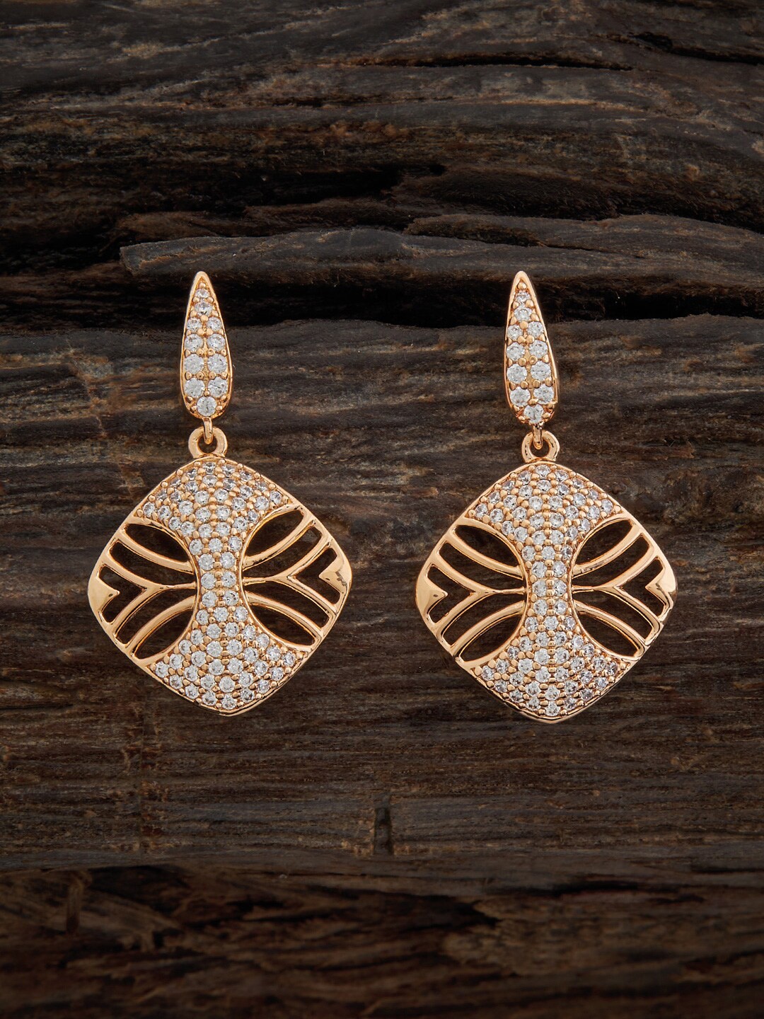 

Kushal's Fashion Jewellery Gold Plated Cubic Zirconia Studded Drop Earrings