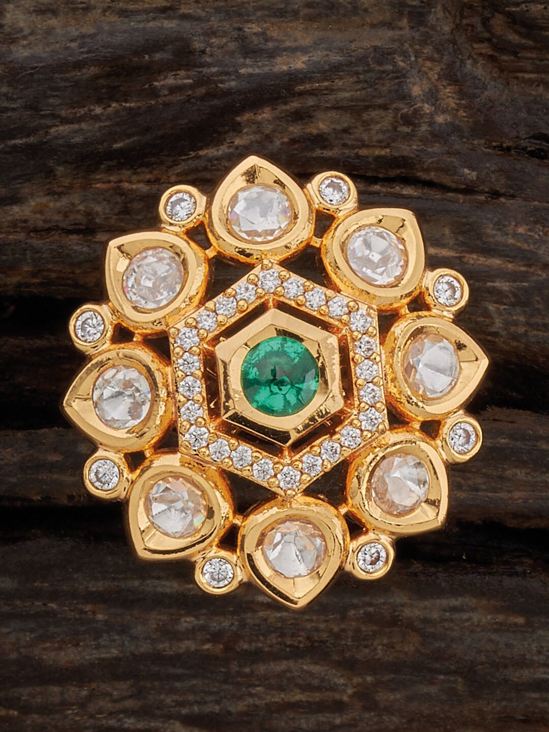 

Kushal's Fashion Jewellery Kundan Studded Adjustable Finger Ring, Gold