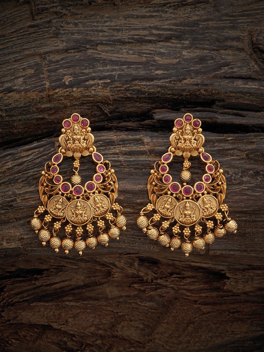 

Kushal's Fashion Jewellery Gold-Plated Classic Chandbalis, Red