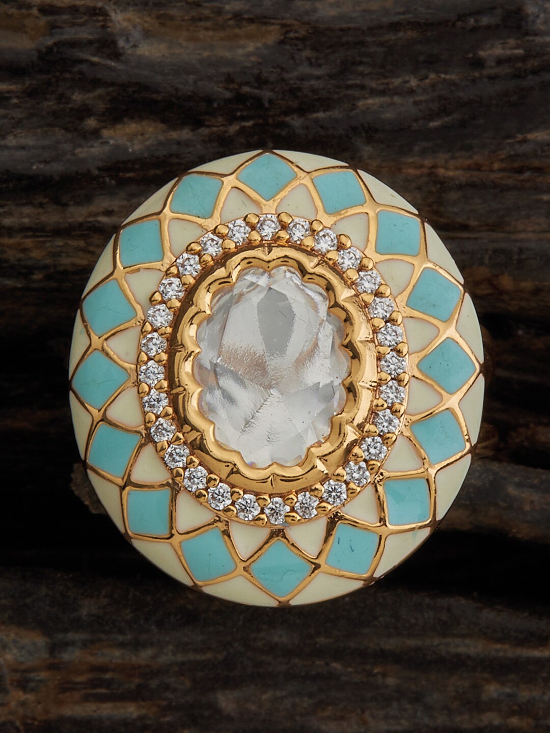 

Kushal's Fashion Jewellery Kundan Studded Adjustable Finger Ring, Gold