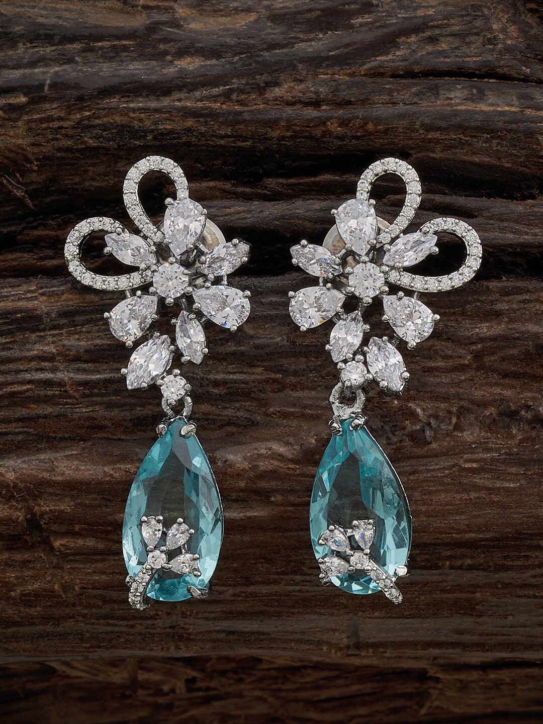 

Kushal's Fashion Jewellery Rhodium-Plated Teardrop Shaped Drop Earrings, Silver