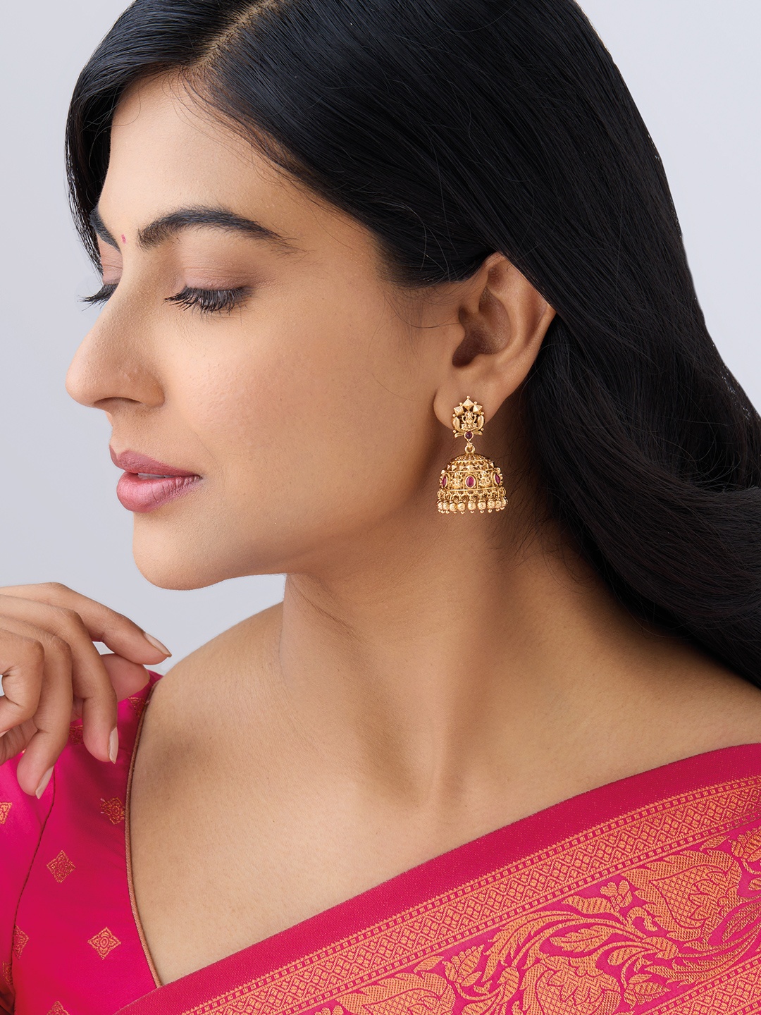 

Kushal's Fashion Jewellery Gold-Plated Dome Shaped Jhumkas