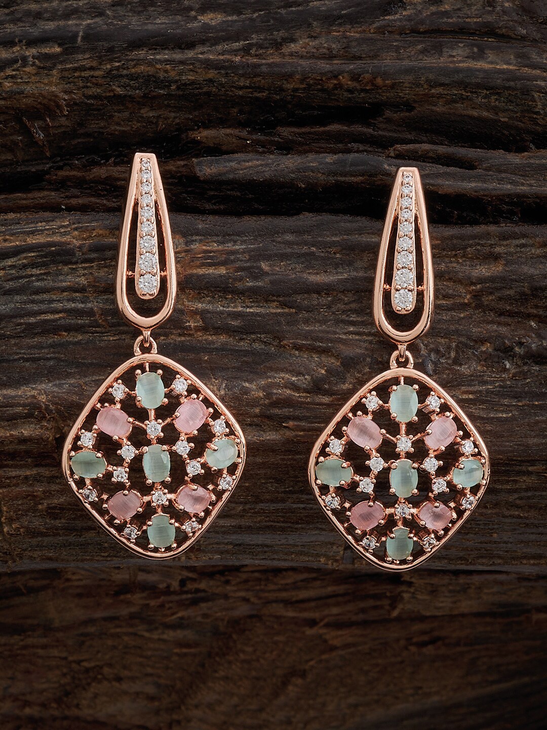 

Kushal's Fashion Jewellery Rose Gold-Plated Cubic Zirconia Contemporary Drop Earrings