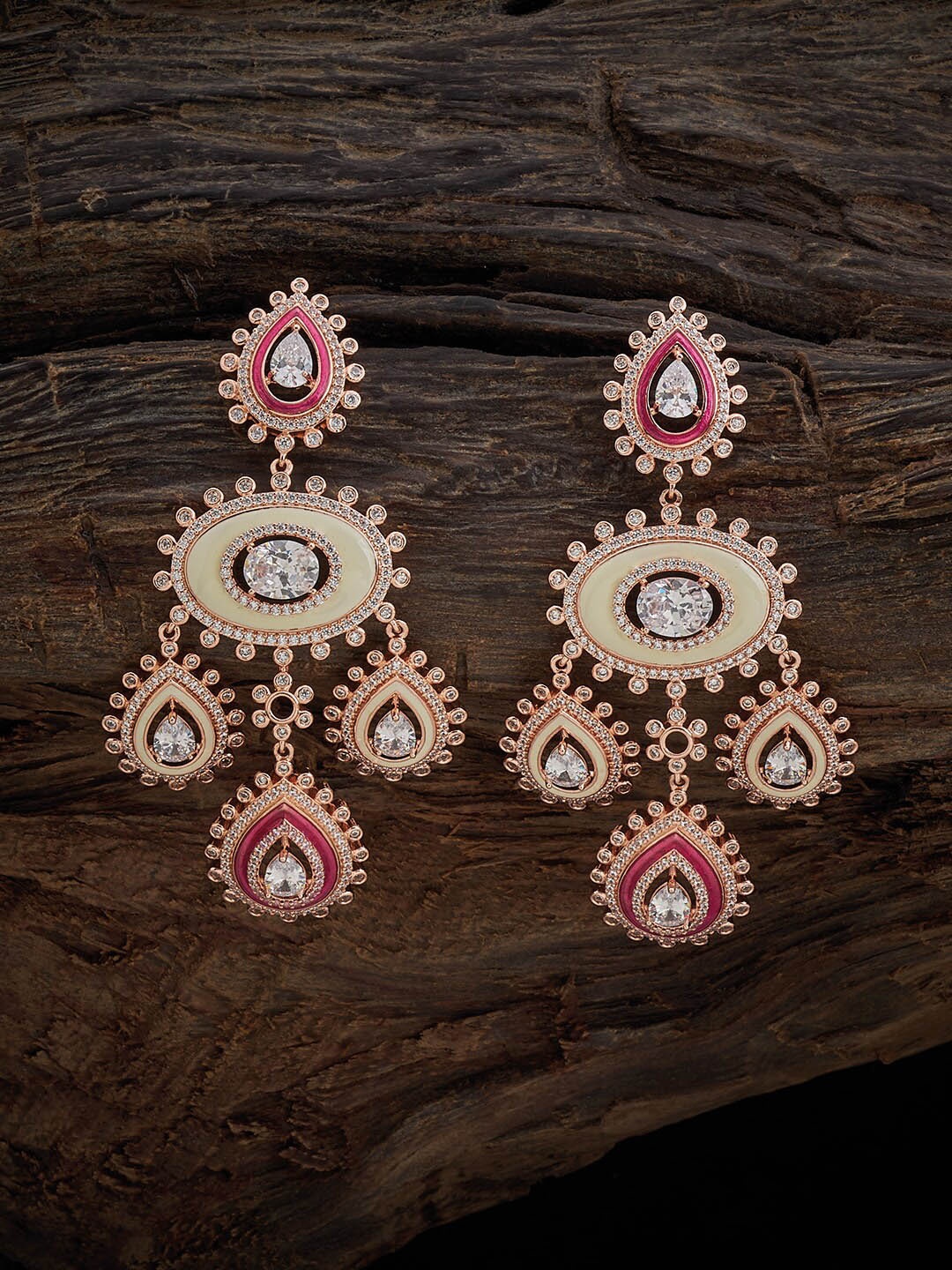

Kushal's Fashion Jewellery Rose Gold-Plated Contemporary Kundan Drop Earrings, Copper