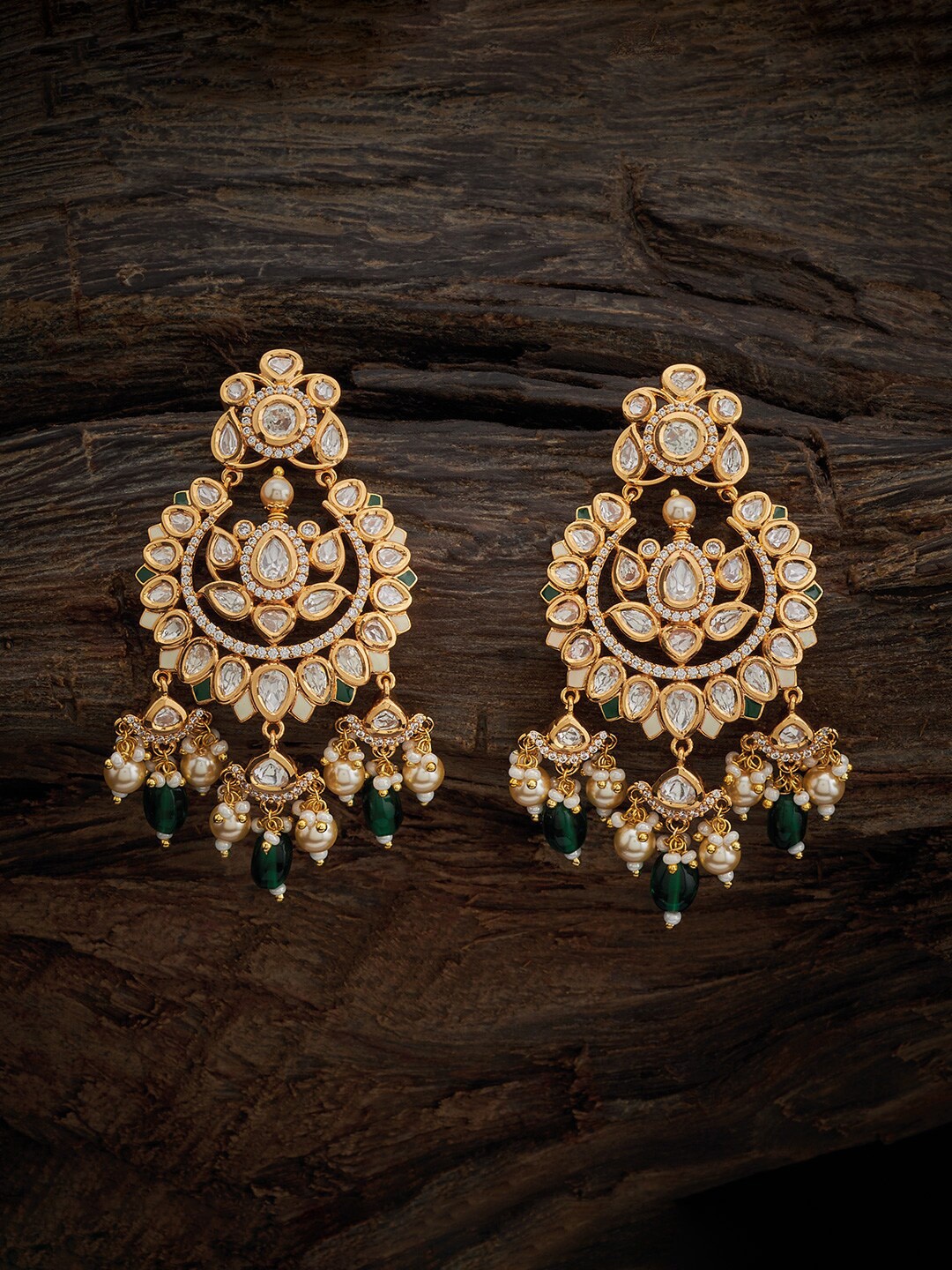 

Kushal's Fashion Jewellery Classic Kundan Chandbalis, Green