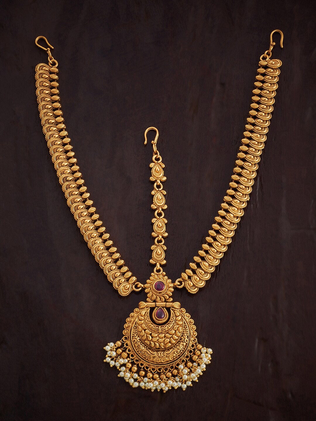 

Kushal's Fashion Jewellery Gold-Plated Antique Matha Patti, Red