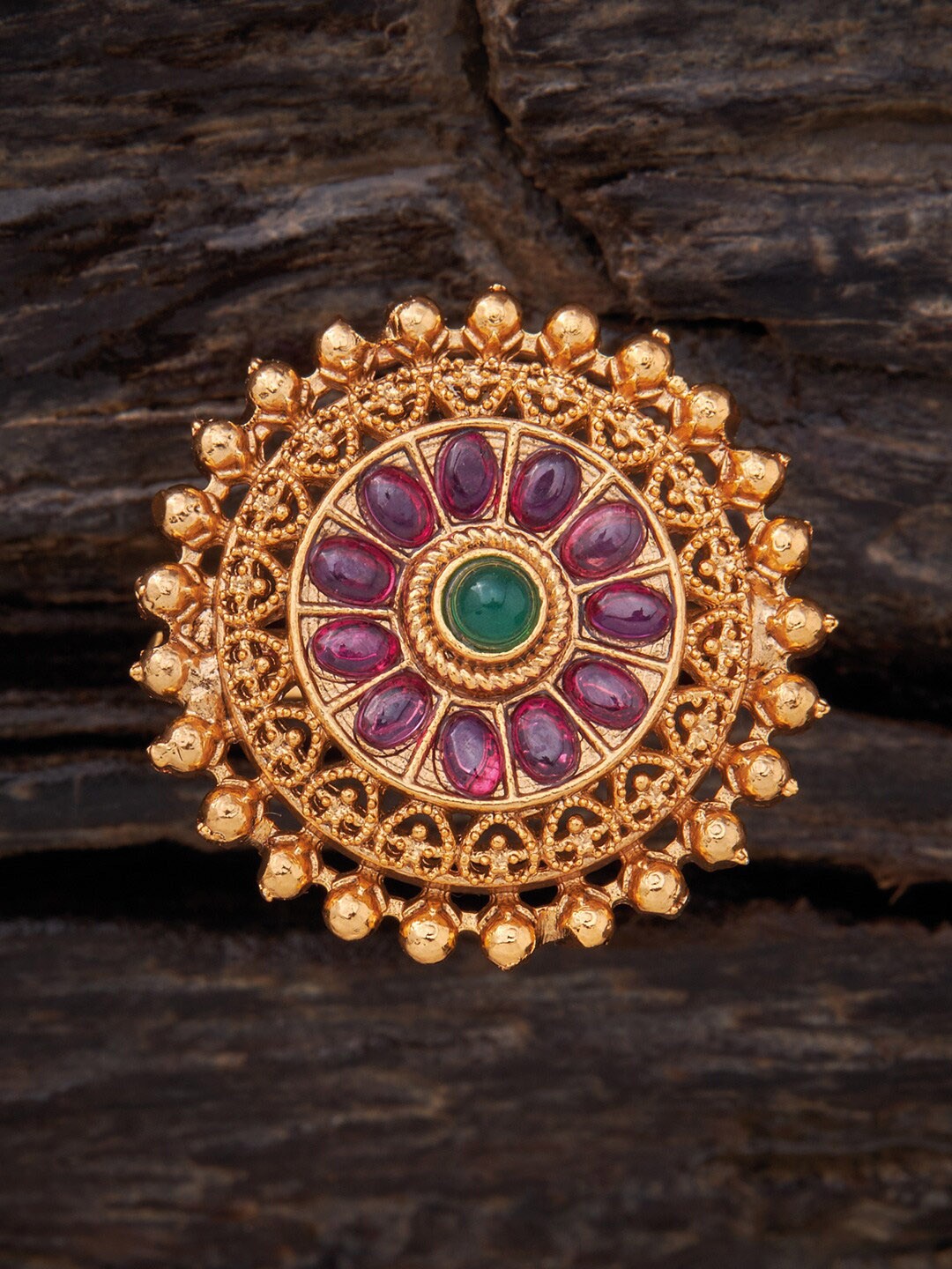 

Kushal's Fashion Jewellery Gold-Plated Stone-Studded Adjustable Finger Ring
