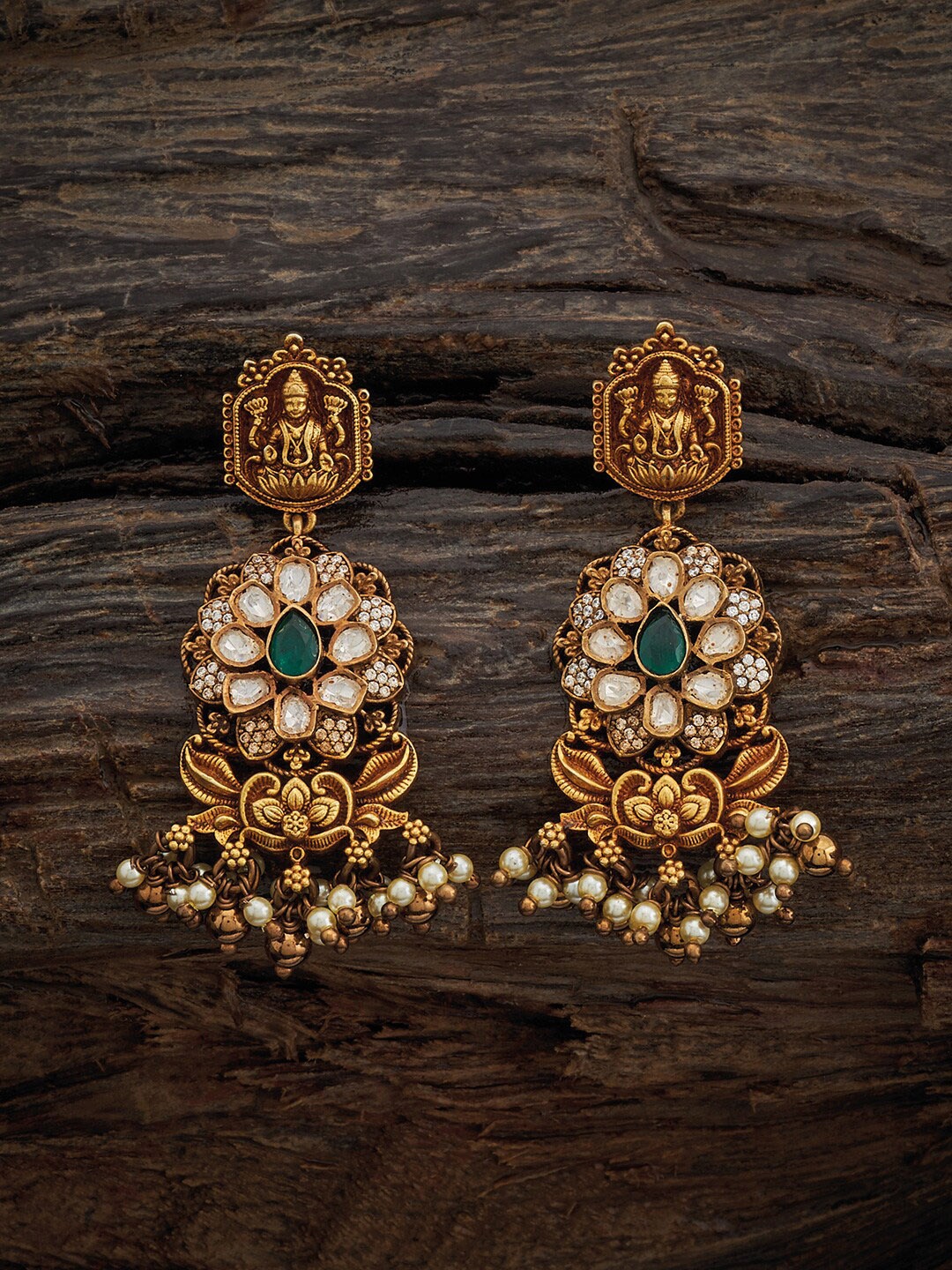 

Kushal's Fashion Jewellery 92.5 Pure Silver Artificial Stones Dome Shaped Jhumkas, Gold