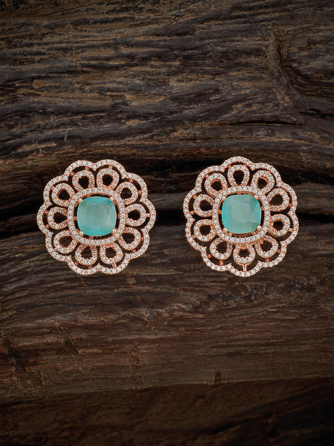 

Kushal's Fashion Jewellery Rose Gold-Plated Cubic Zirconia Contemporary Stud Earrings, Sea green