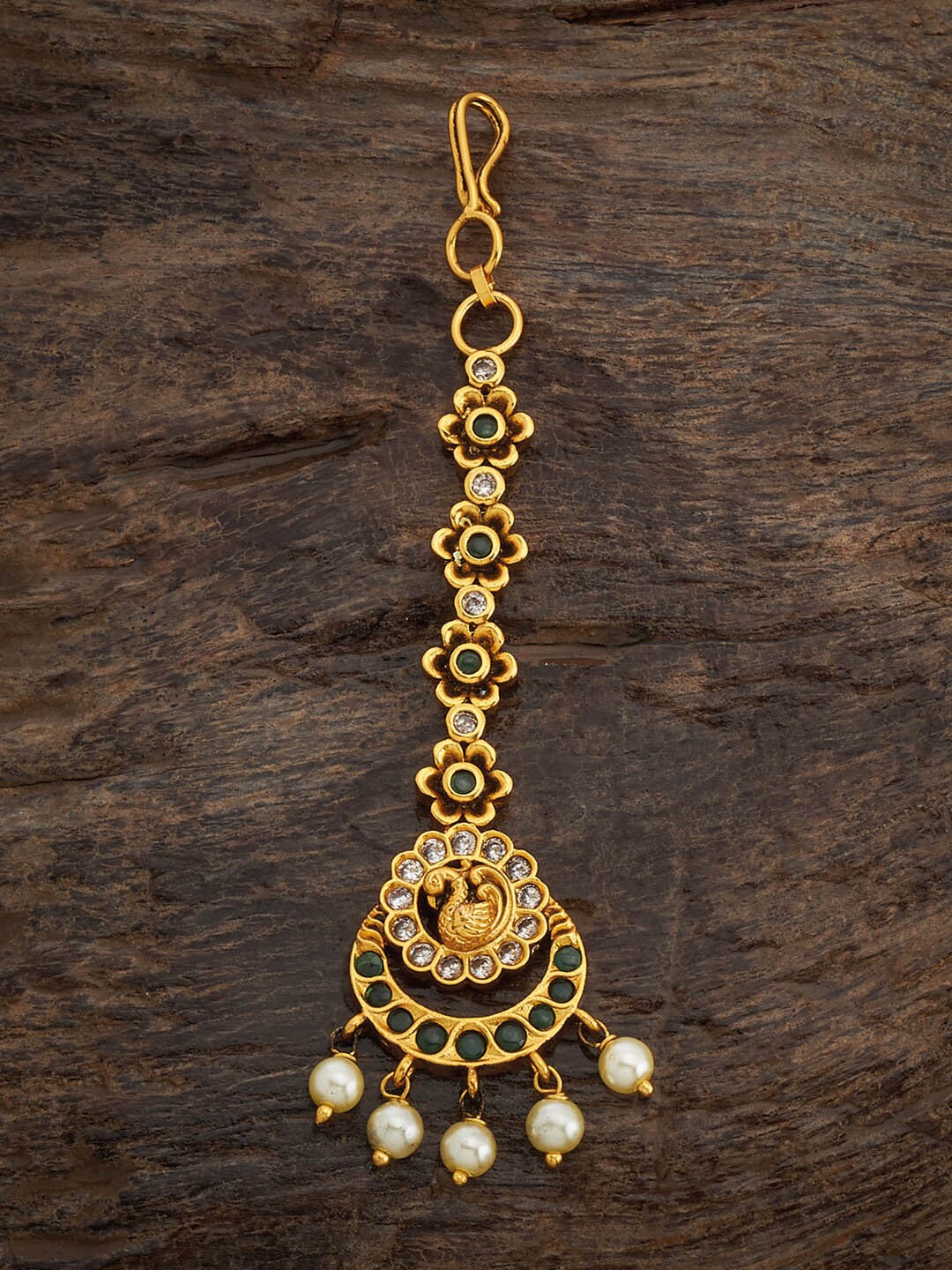 

Kushal's Fashion Jewellery Gold-Plated Antique Maang Tikka, Green