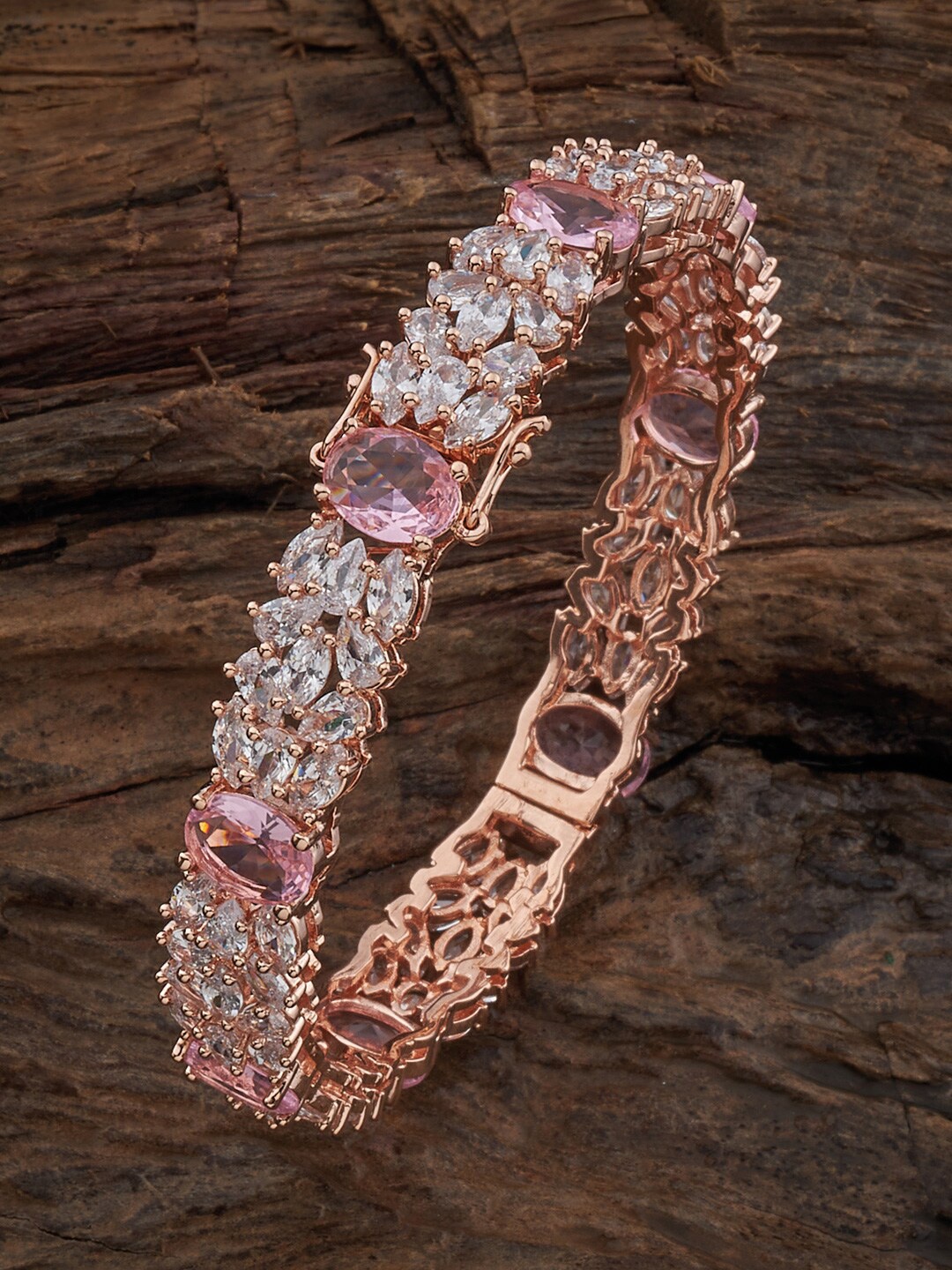 

Kushal's Fashion Jewellery Rose Gold-Plated CZ Studded Bangle