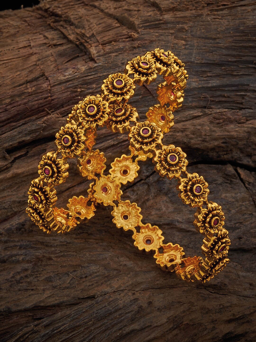 

Kushal's Fashion Jewellery Set Of 2 Gold-Plated Artificial Stone Studded Bangle