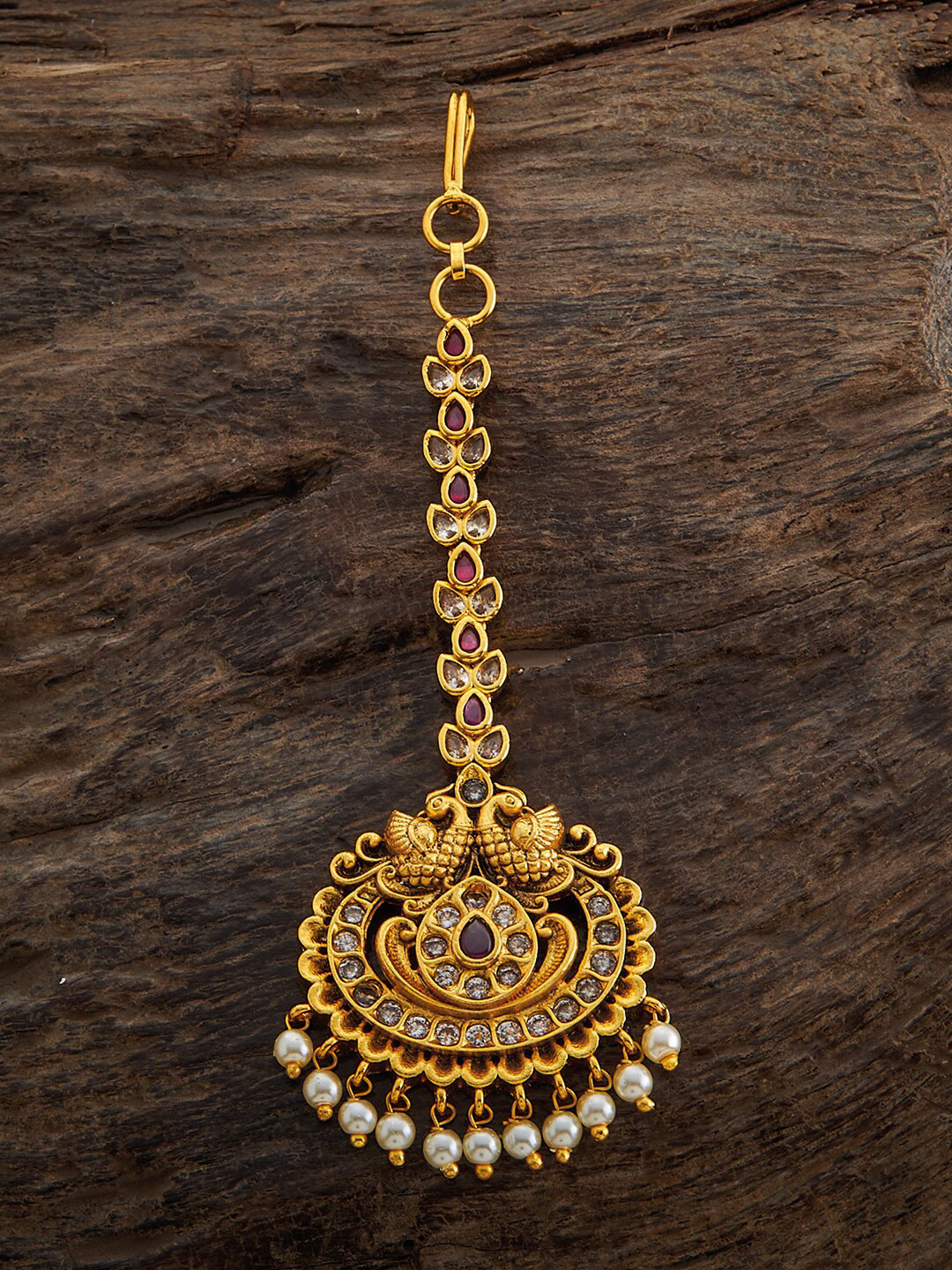 

Kushal's Fashion Jewellery Gold-Plated Stone Studded and Pearl Beaded Maang Tikka
