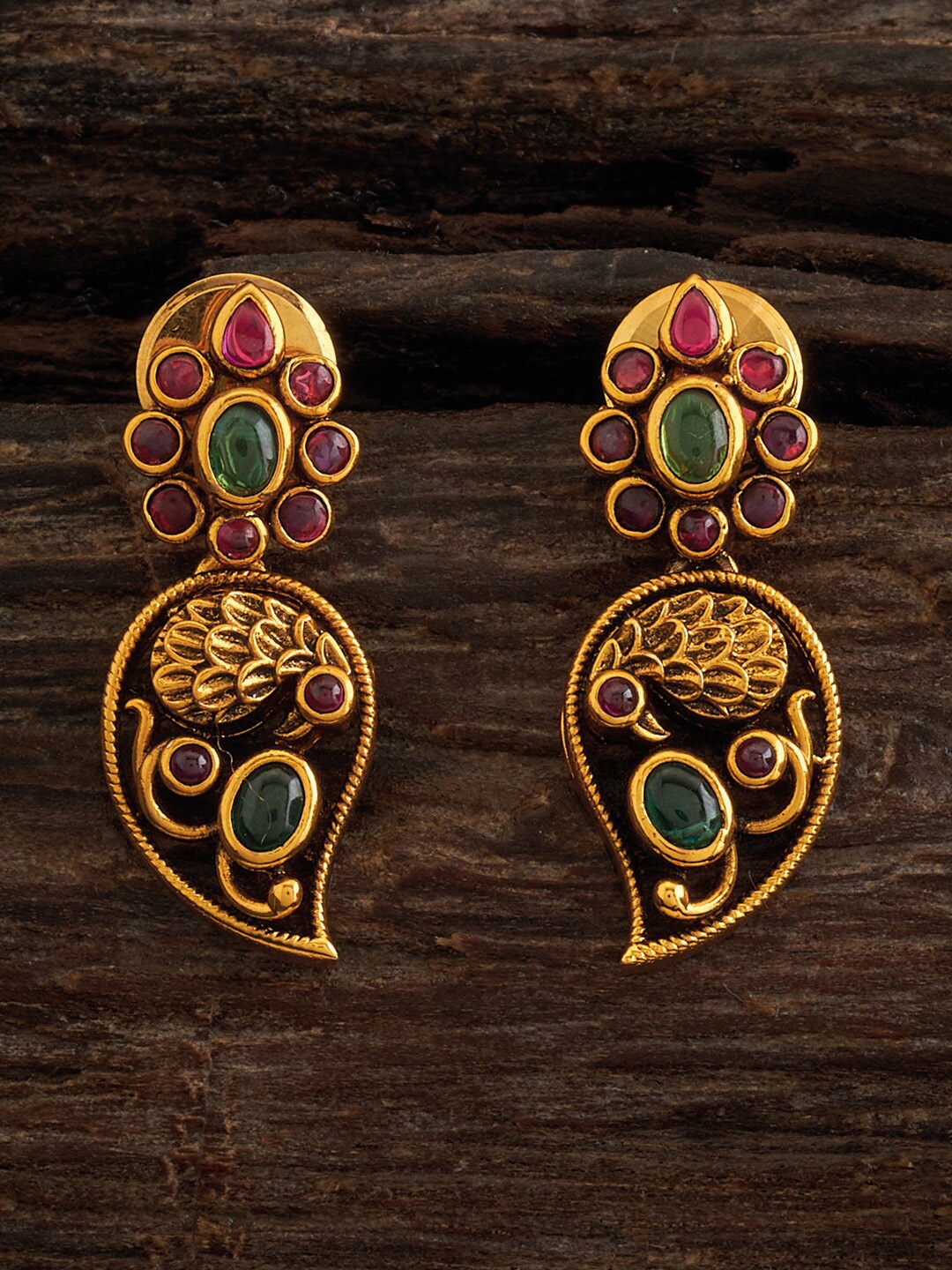 

Kushal's Fashion Jewellery Gold-Plated Peacock Shaped Drop Earrings