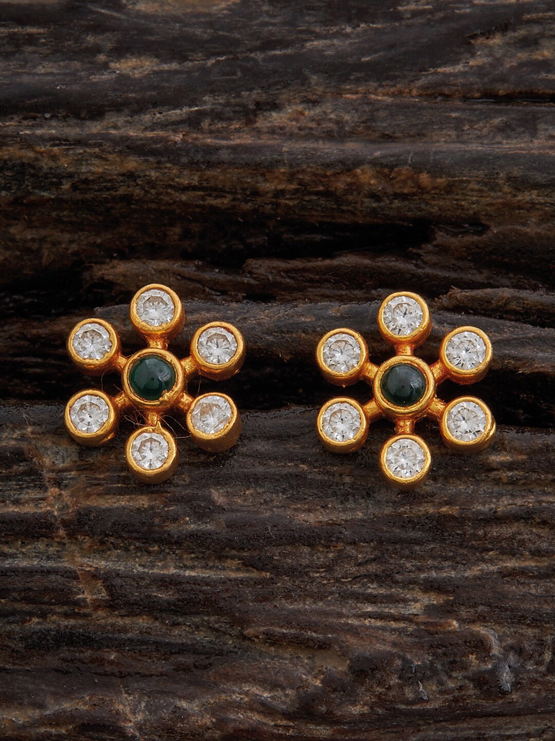 

Kushal's Fashion Jewellery Gold-Plated 92.5 Pure Silver Temple Floral Studs Earrings
