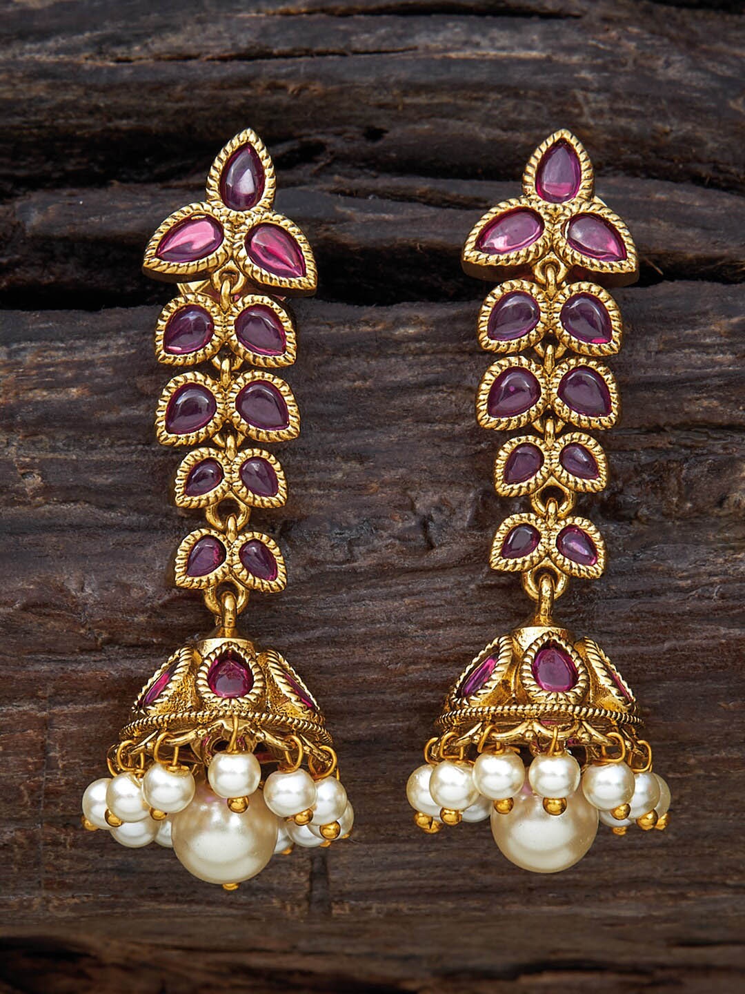 

Kushal's Fashion Jewellery Gold Plated Dome Shaped Ruby Studded Jhumkas