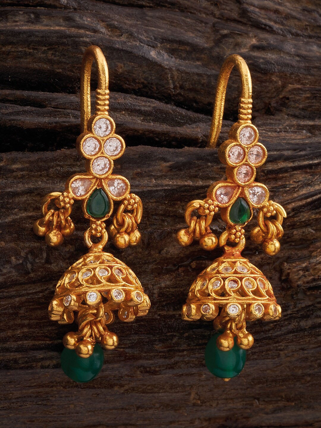 

Kushal's Fashion Jewellery 92.5 Pure Silver Artificial Stone Dome Shaped Studs Earrings, Gold