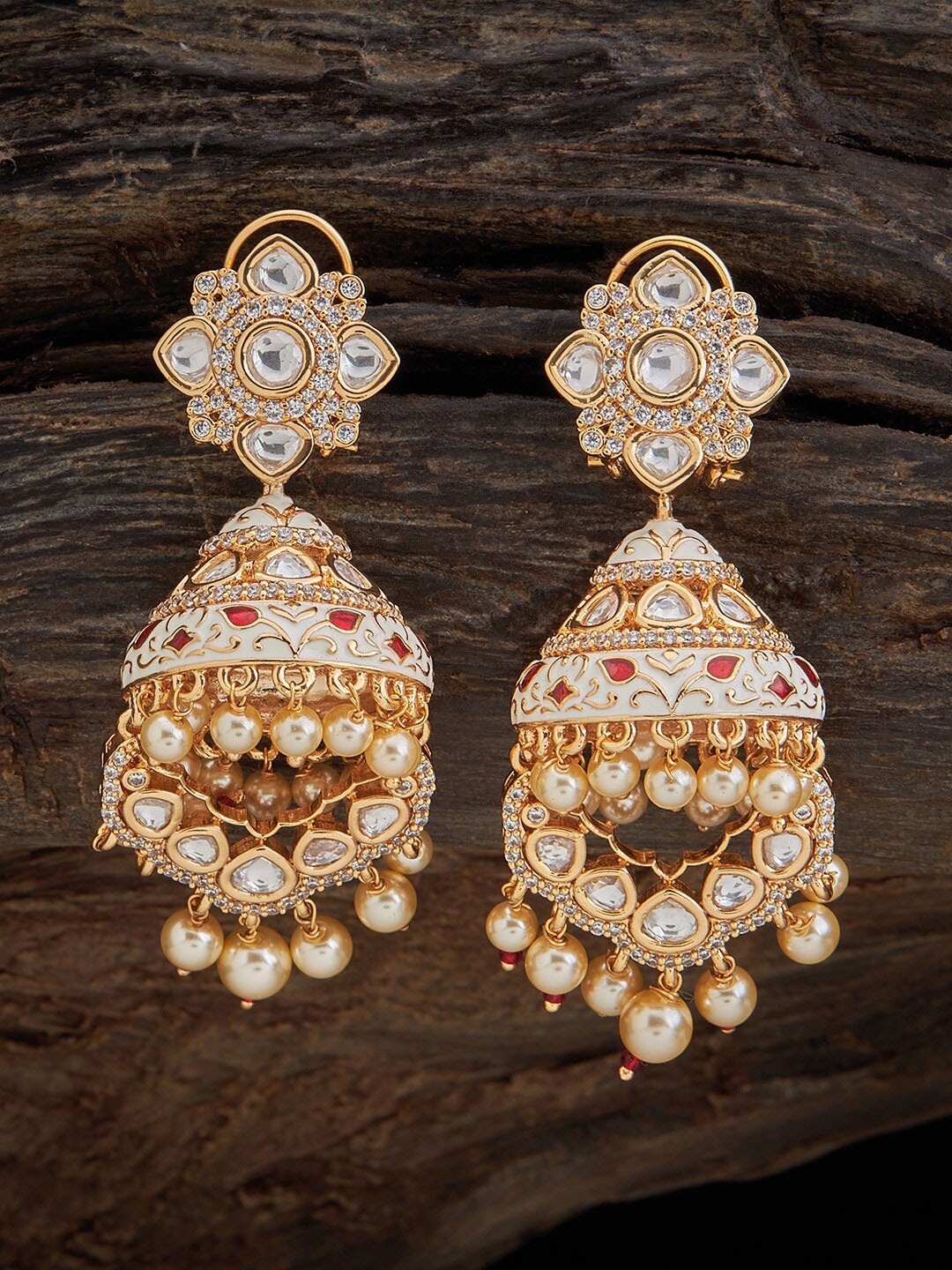 

Kushal's Fashion Jewellery Kundan Classic Jhumkas, Red