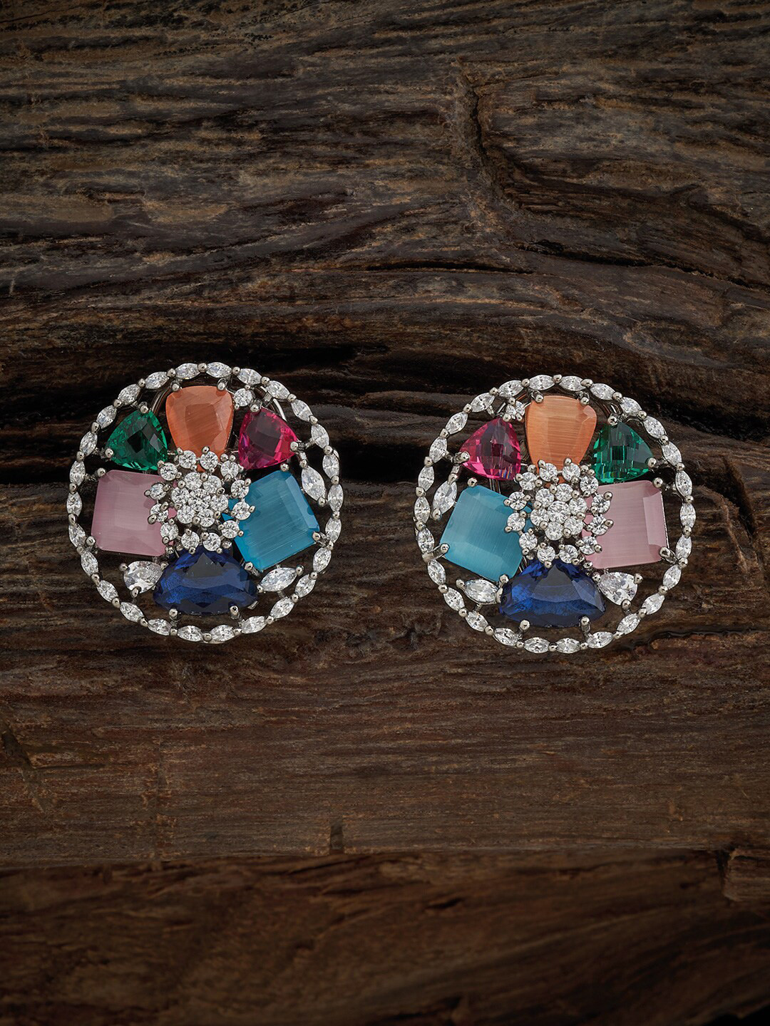 

Kushal's Fashion Jewellery Rhodium Plated Cubic Zirconia Studded Stud Earrings, Silver