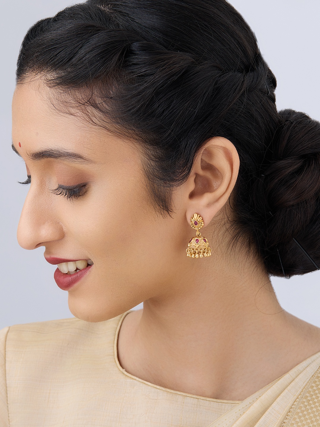 

Kushal's Fashion Jewellery Gold-Plated Dome Shaped Jhumkas