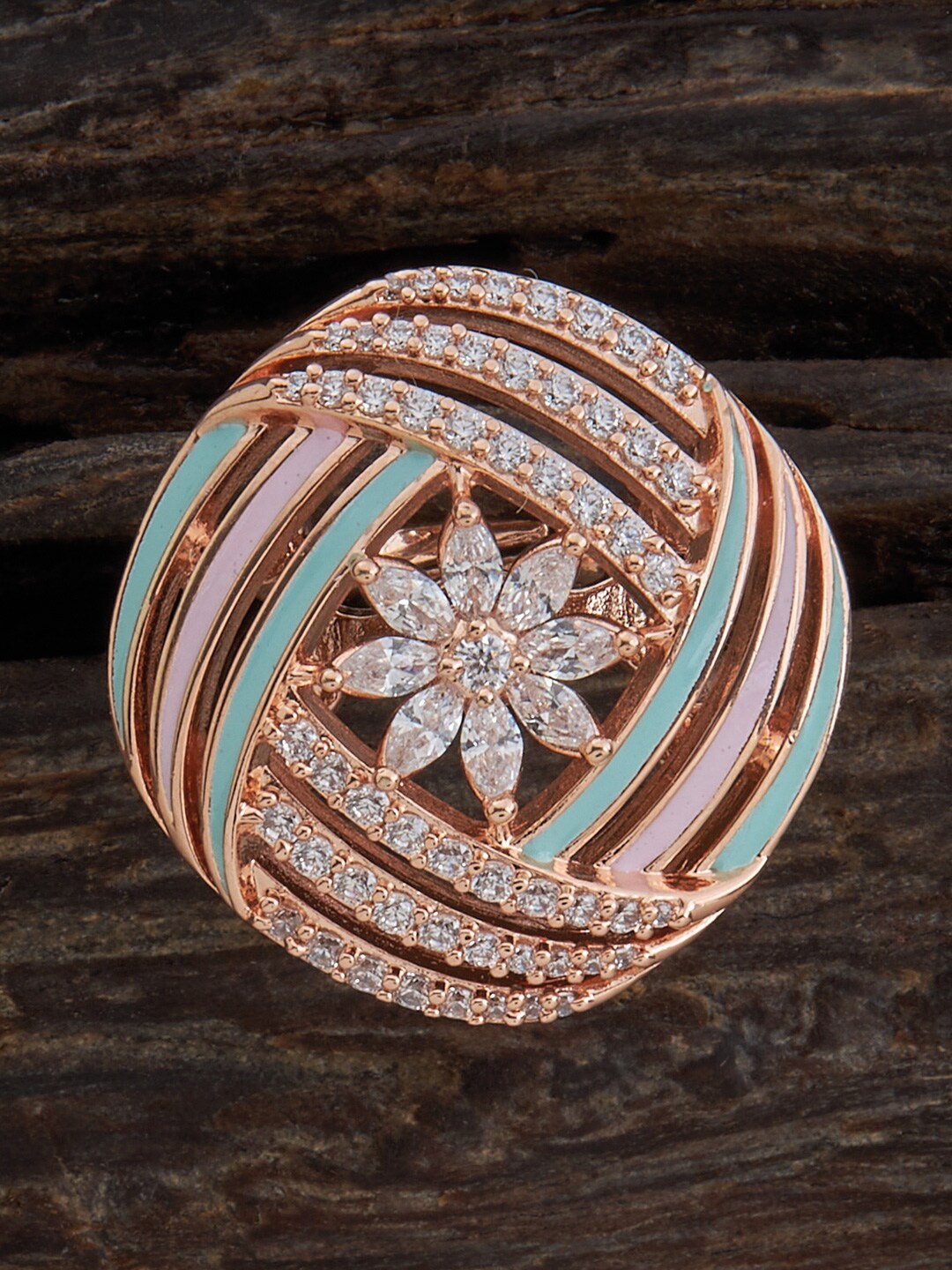 

Kushal's Fashion Jewellery Rose Gold Plated Cubic Zirconia Studded Adjustable Finger Ring