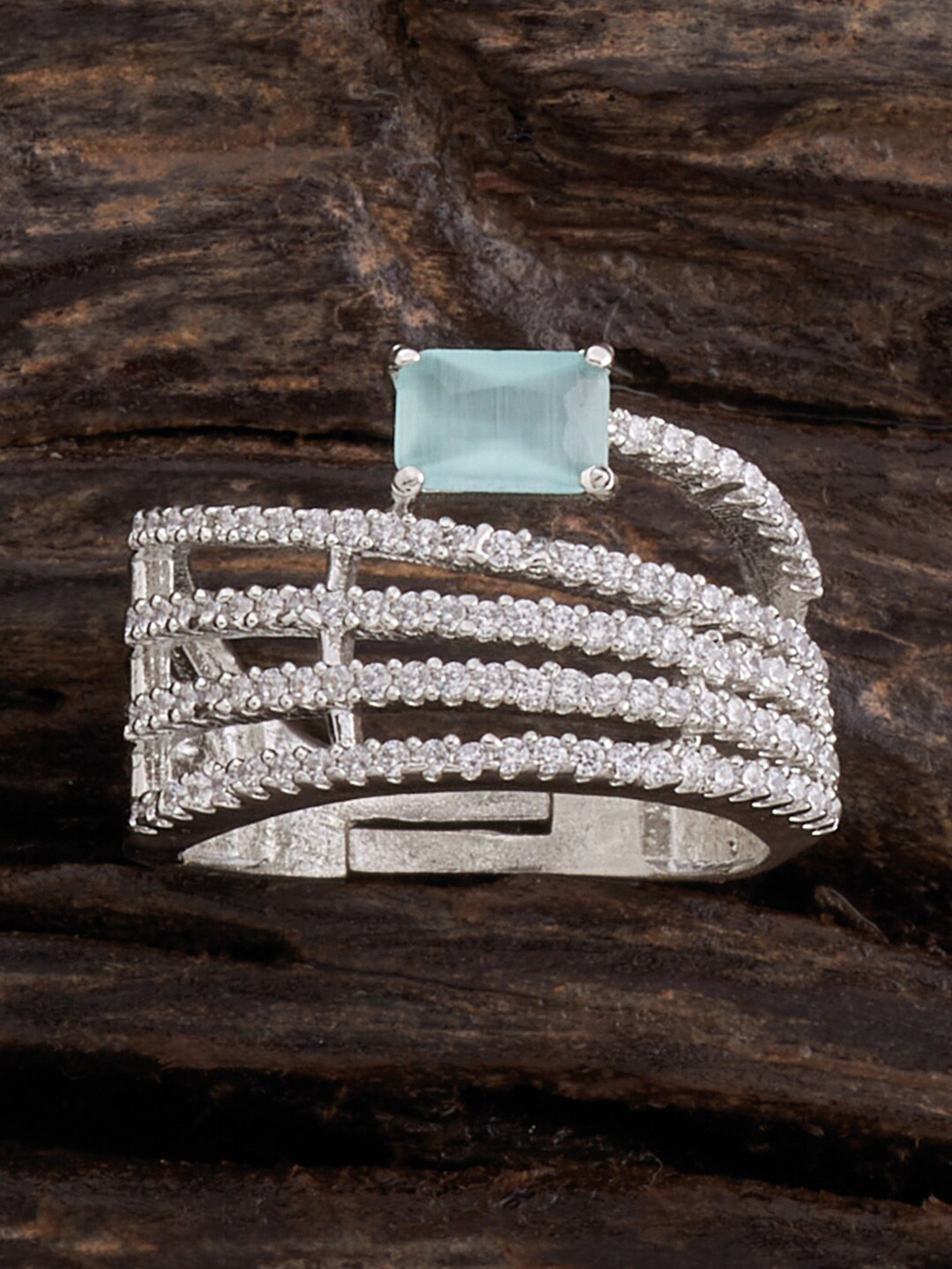 

Kushal's Fashion Jewellery Rhodium-Plated CZ-Studded Adjustable Finger Ring, Silver