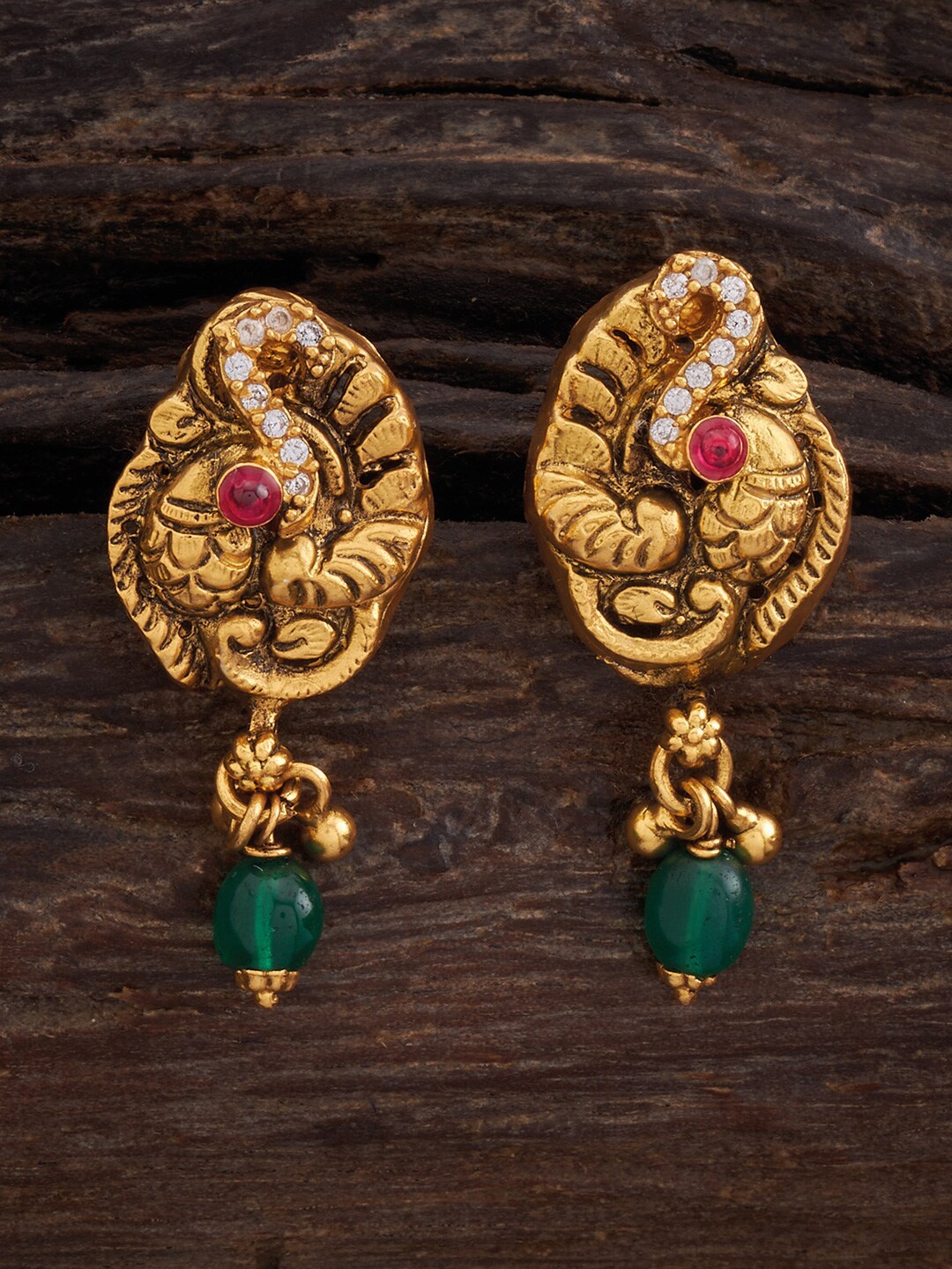 

Kushal's Fashion Jewellery 92.5 Pure Silver Gold-Plated Drop Earrings, Red