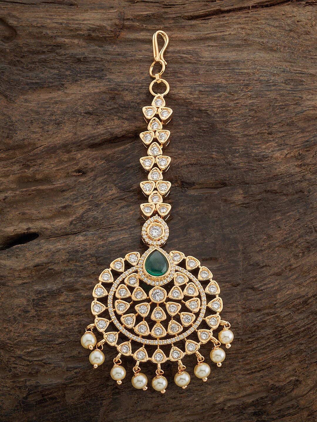 

Kushal's Fashion Jewellery Gold-Plated CZ Maang Tikka