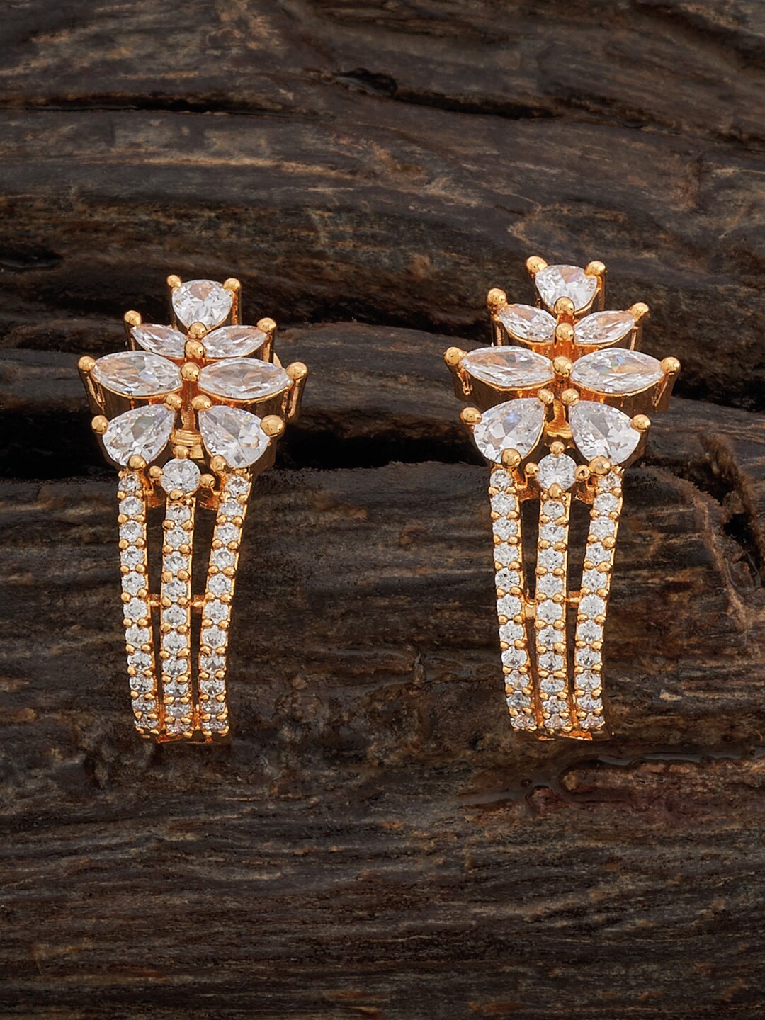 

Kushal's Fashion Jewellery Gold-Plated Zircon-Studded Contemporary Half Hoop Earrings
