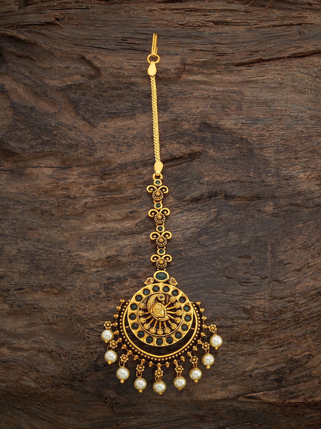 

Kushal's Fashion Jewellery Gold-Plated Antique Maang Tikka, Green