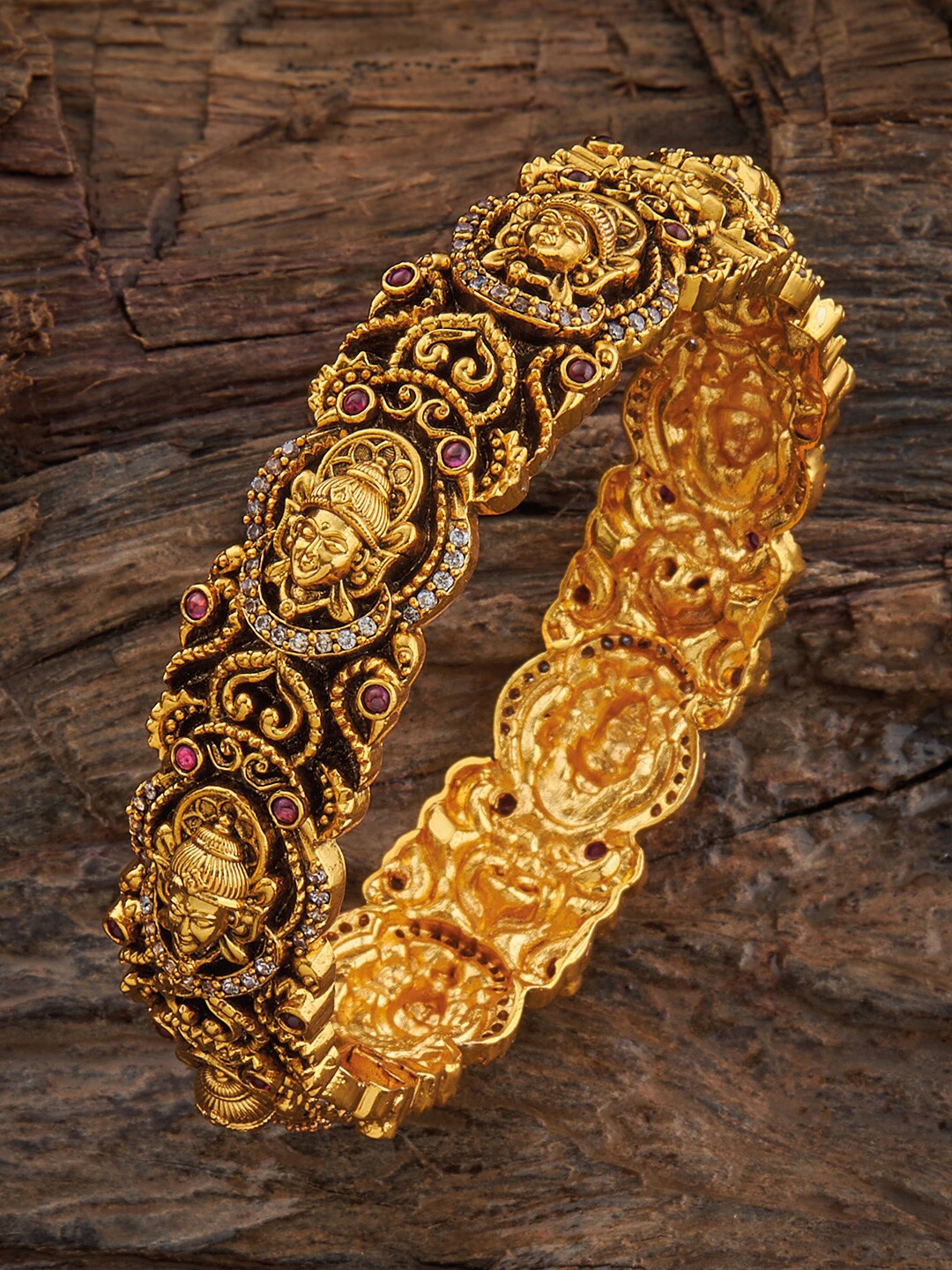 

Kushal's Fashion Jewellery Gold-Plated Ruby-Studded Antique Bangle