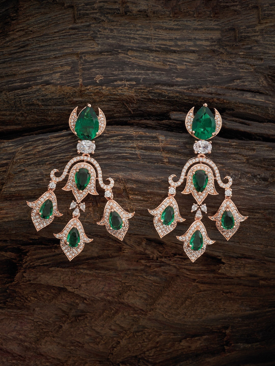 

Kushal's Fashion Jewellery Rose Gold Plated Zircon Studded Drop Earrings