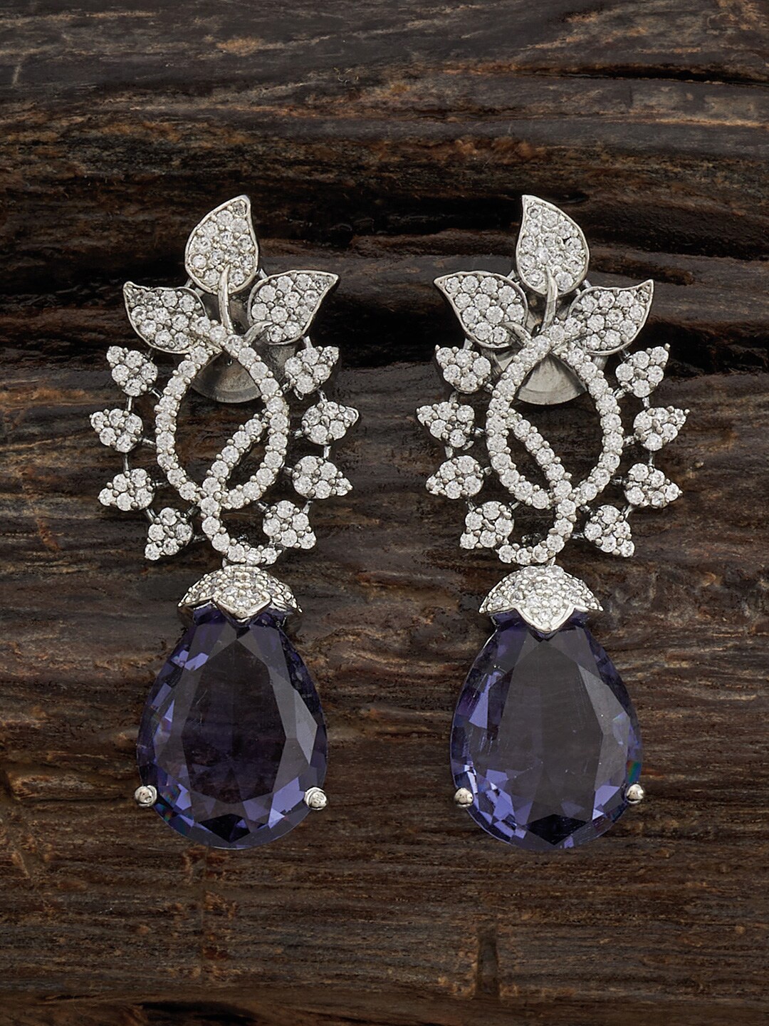 

Kushal's Fashion Jewellery Rhodium-Plated Teardrop Shaped Drop Earrings, Silver