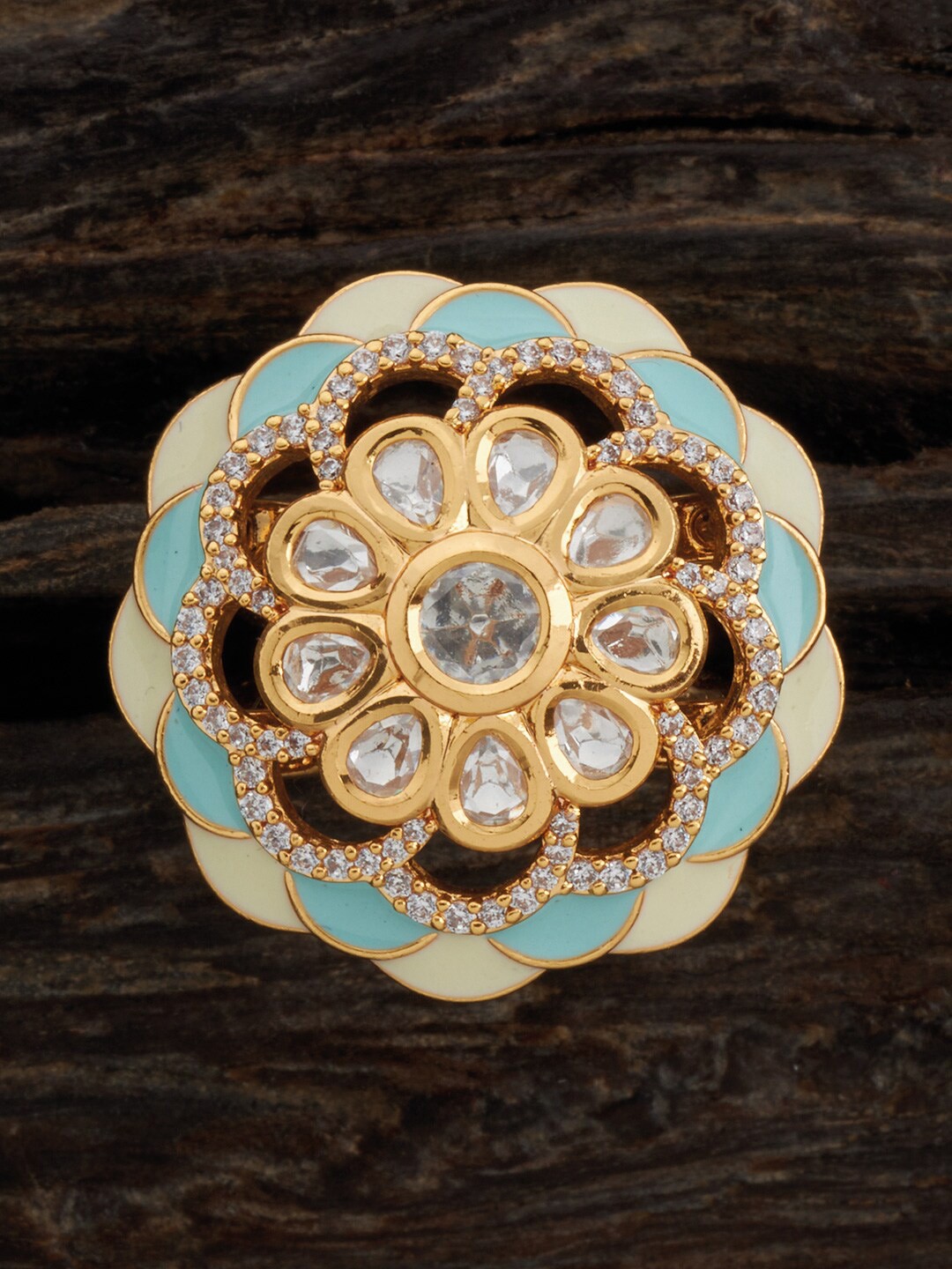 

Kushal's Fashion Jewellery Gold-Plated Kundan-Studded Adjustable Finger Ring