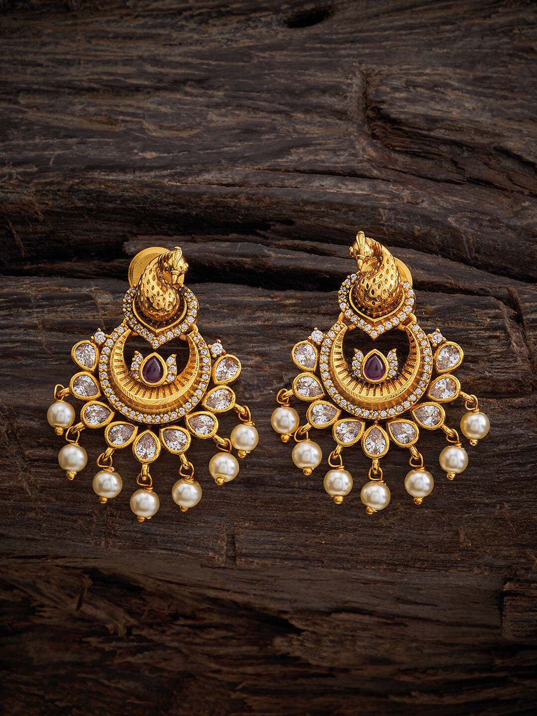 

Kushal's Fashion Jewellery Gold-Plated Stone-Studded Beaded Circular Chandbalis
