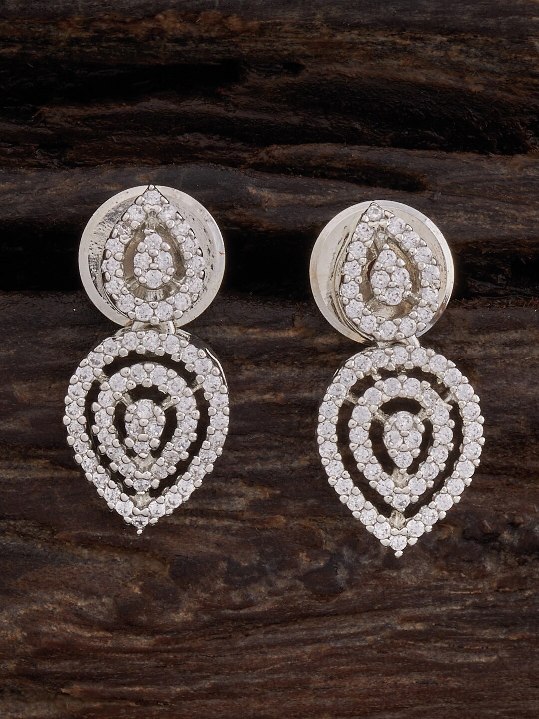 

Kushal's Fashion Jewellery Rhodium-Plated Cubic Zirconia Drop Earrings, Silver