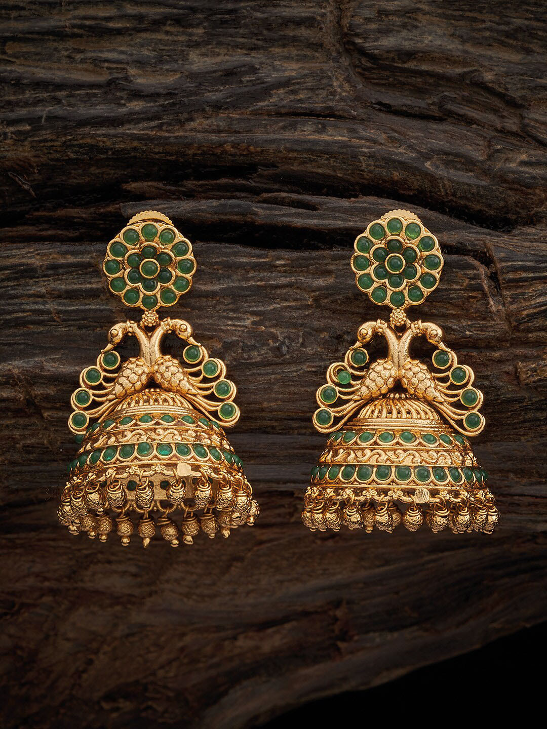 

Kushal's Fashion Jewellery Gold-Plated Dome Shaped Studded Jhumkas