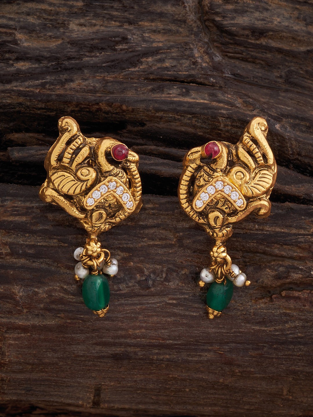 

Kushal's Fashion Jewellery 92.5 Pure Silver Gold-Plated Peacock Shaped Drop Earrings