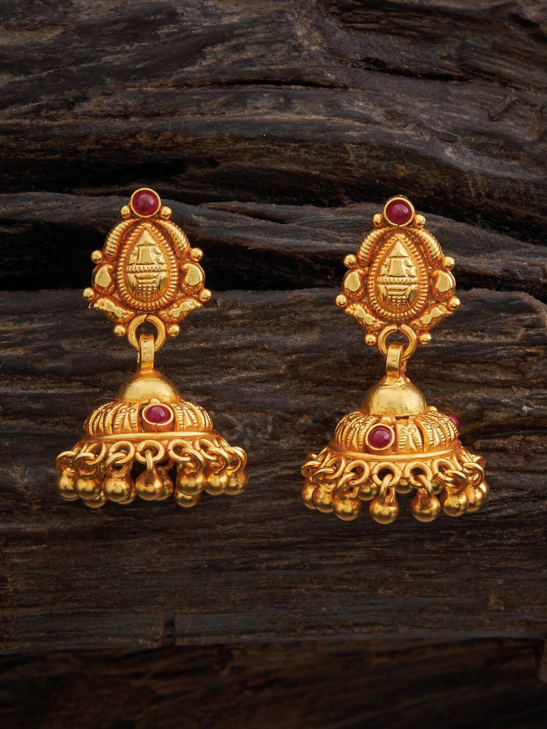 

Kushal's Fashion Jewellery Gold-Plated 92.5 Pure Silver Dome Shaped Jhumkas