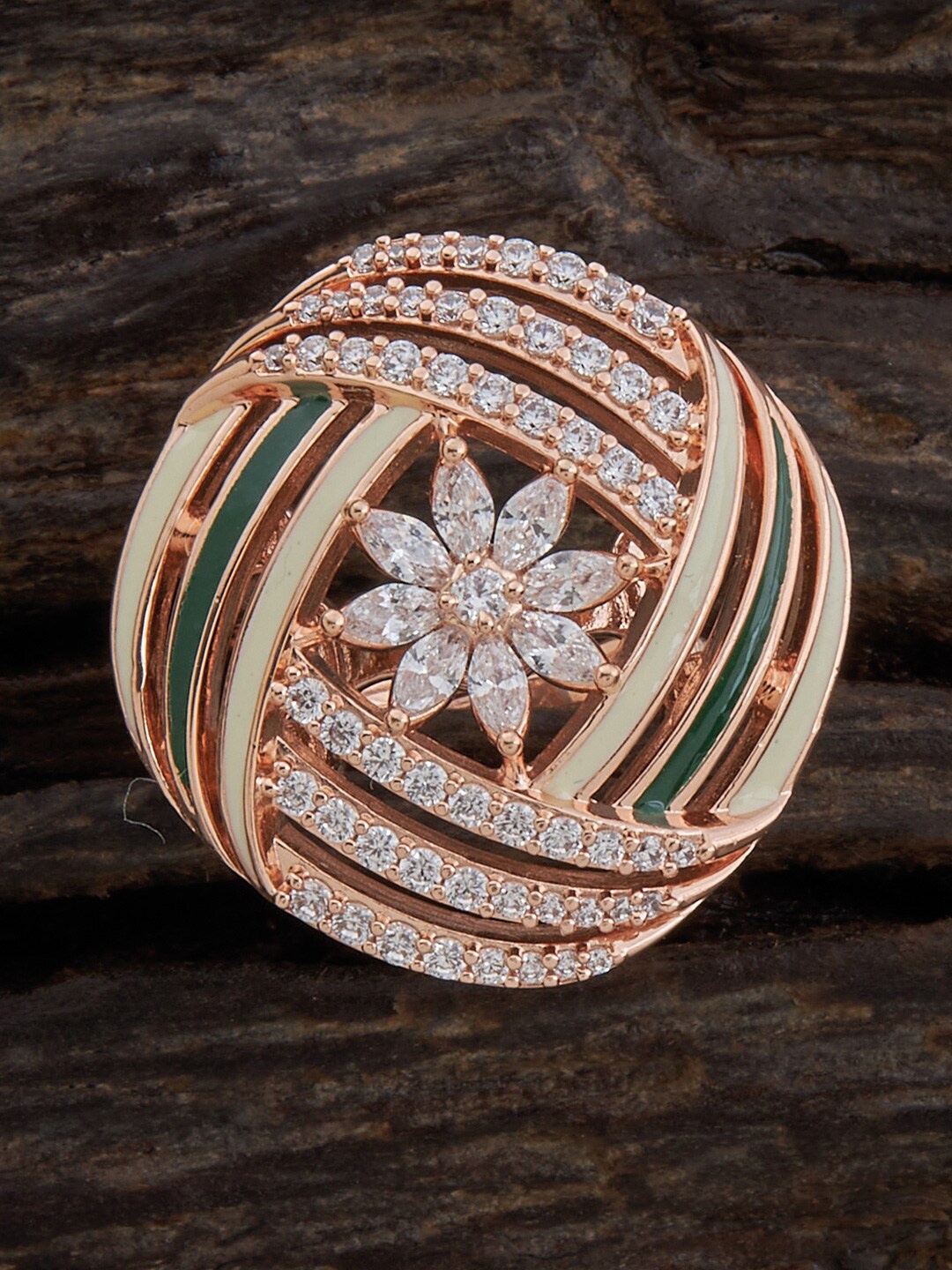 

Kushal's Fashion Jewellery Rose Gold Plated Cubic Zirconia Studded Adjustable Finger Ring