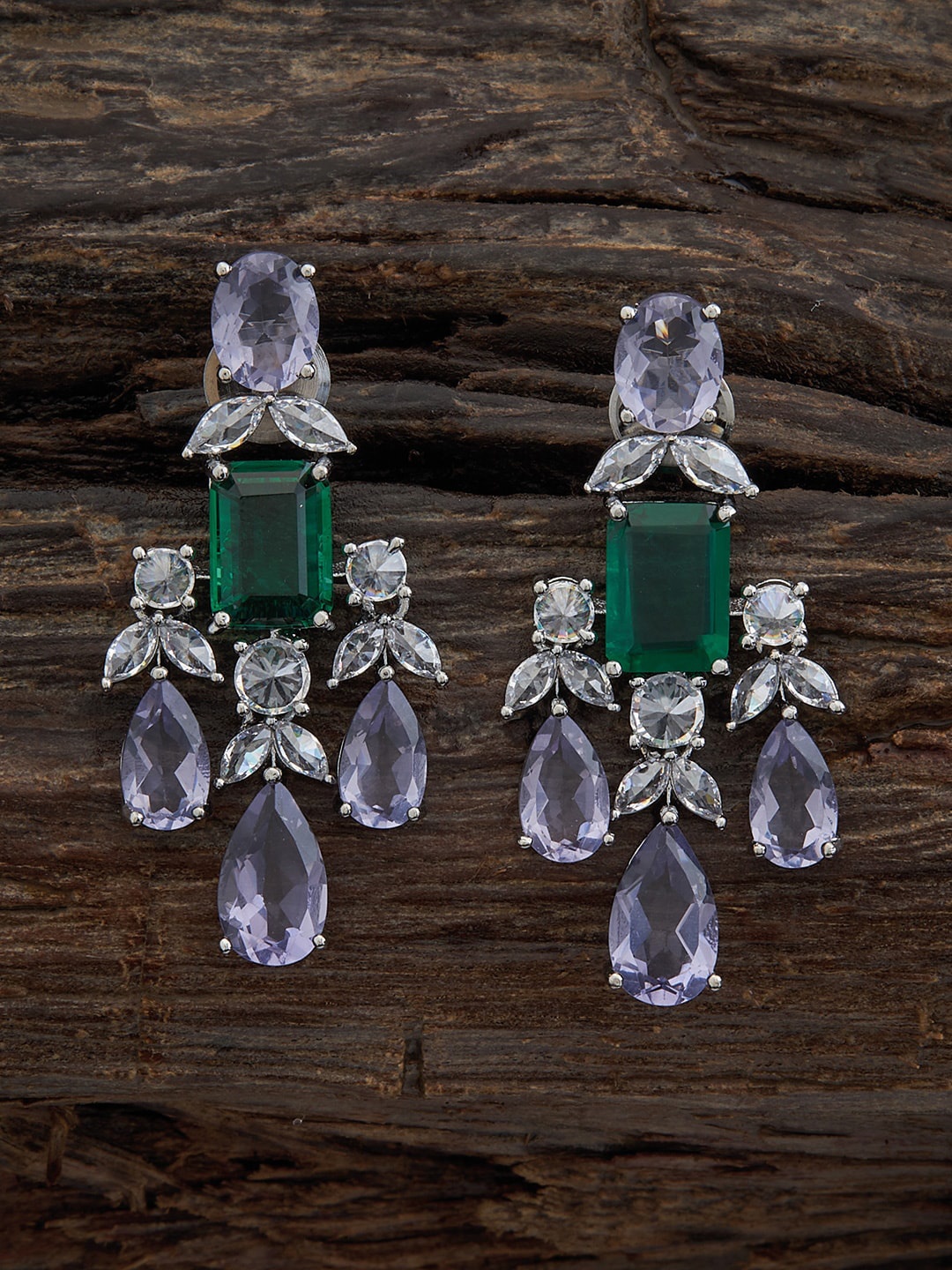 

Kushal's Fashion Jewellery Rhodium-Plated Classic Drop Earrings, Green